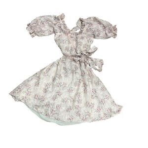 Ruby Floral Criss Cross Tie Back Mini Dress with Ruffle Puff Sleeves